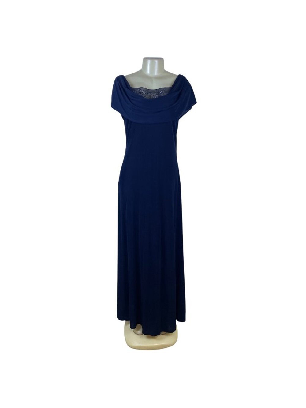 Patra Womens Navy Polyester/Spandex Gown Beaded Lace Back Detail Size 16